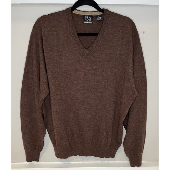 Jos. A. Bank Men’s Sweater Medium Brown V-Neck 100% Merino Wool - Picture 1 of 7